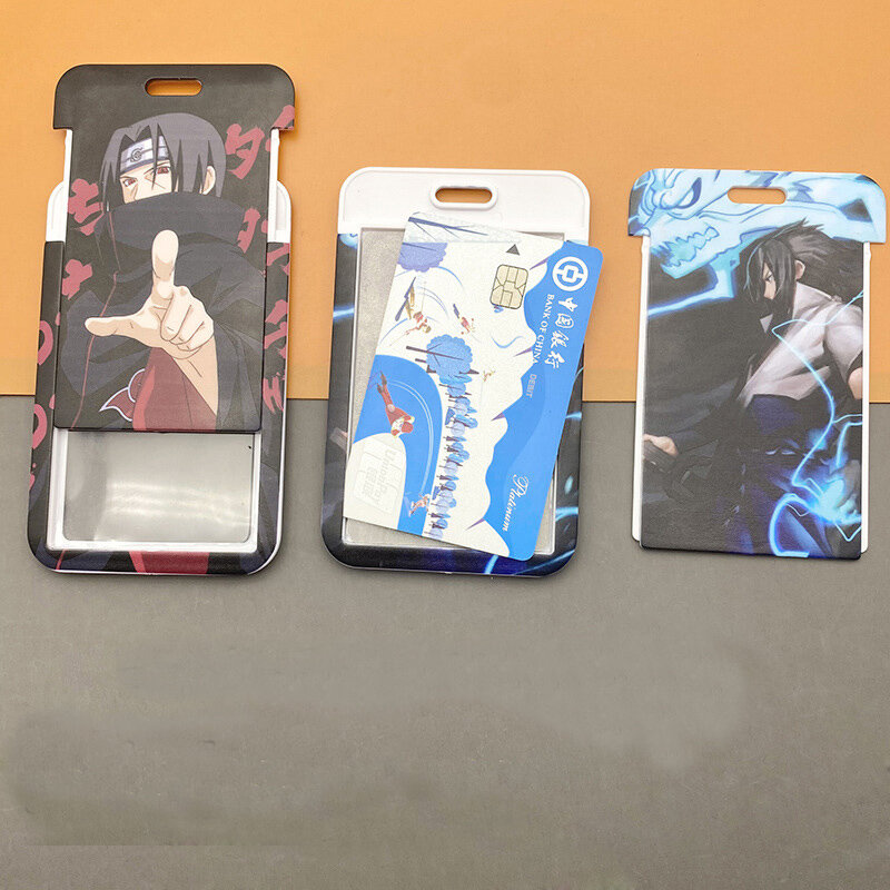 Novo naruto anime pvc cartão capa sasuke kakashi estudante dos desenhos animados pendurado pescoço saco de proteção caso titular do cartão cordão cartão de identificação brinquedos