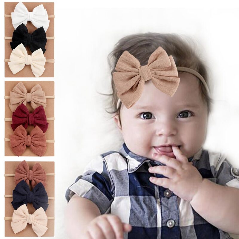 Oaoleer – bandeau élastique à nœuds pour bébé, 3 pièces/ensemble, accessoires de cheveux pour filles, à la mode, solide