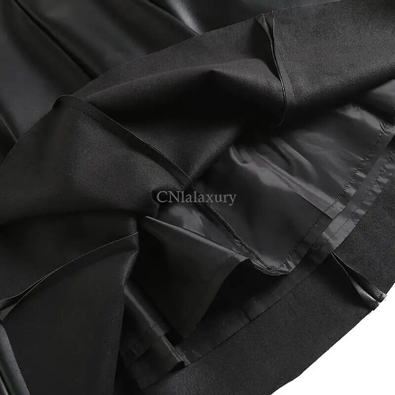 CNlalaxury – jupe en cuir artificiel PU noir pour femme, Slim Fit, taille haute, plissée, décontractée, solide, automne