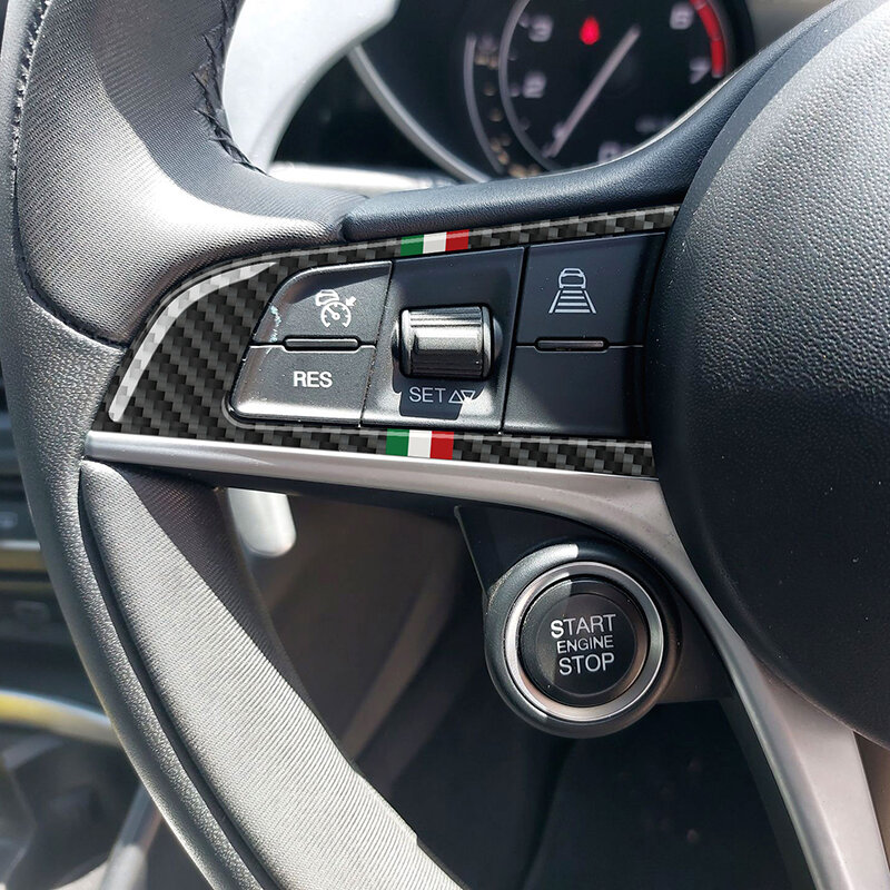 إطار تزيين عجلة القيادة بأزرار من ألياف الكربون ملصقات سيارات ألفا روميو جيوليا ستيلفيو 2017-2019 إكسسوارات داخلية