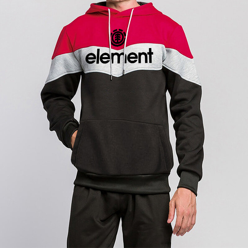 2023 New Letter ELEMENT Men Hoodies Set Color Block Sweatshirt+Sweatpants Suit Sportswear Tracksuit Men's Pullover Jacket Set