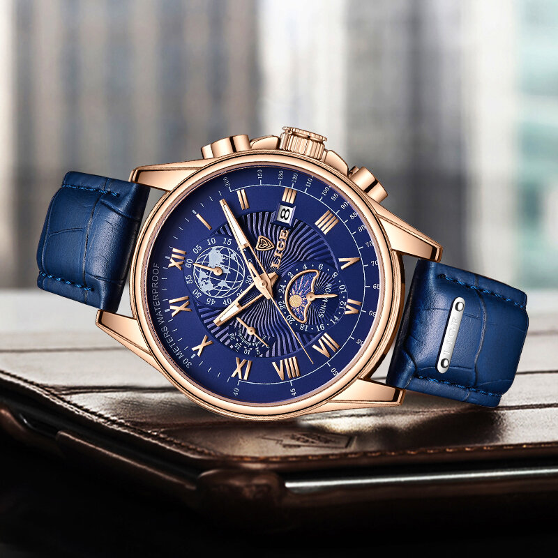 Lige 2022 topo da marca de luxo relógio couro moda negócios relógio masculino esporte casual à prova dwaterproof água quartzo cronógrafo