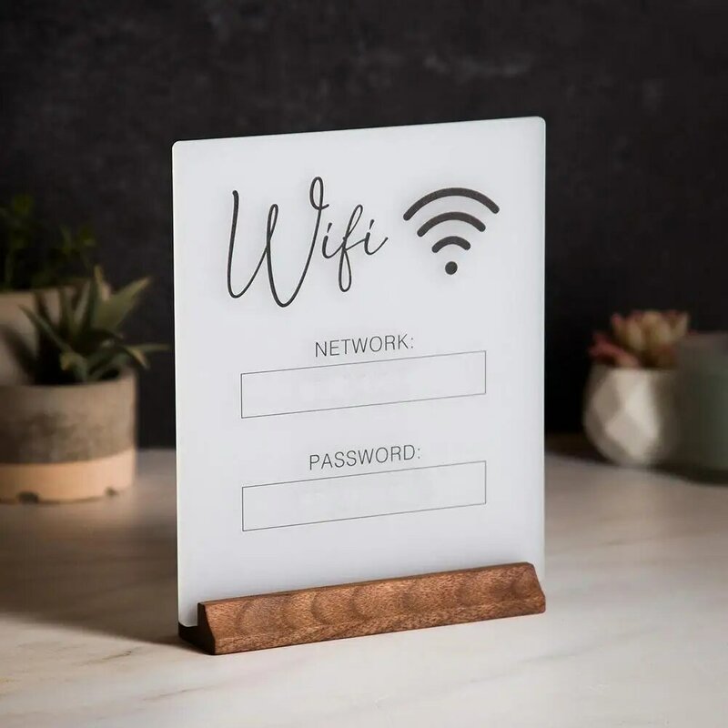 Acrylic Mirror WiFi Sign Sticker for Public Places House Shops Handwriting Account and Password Wifi Notice Board Signs 19x D1F1