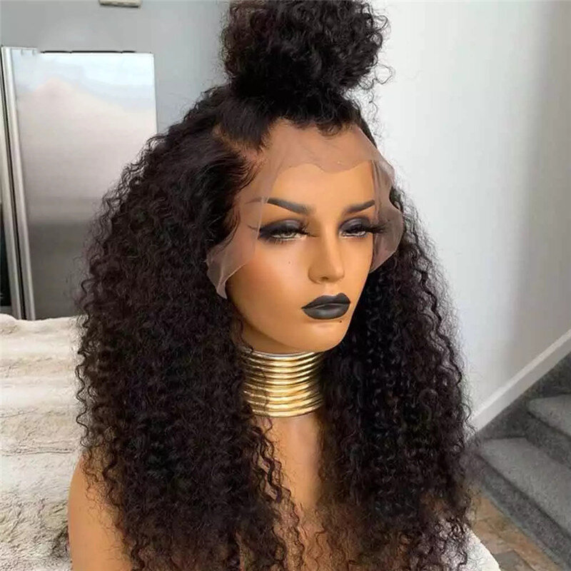 2022 Natural  26Inch Long Kinky Curly Soft 180 Density Soft Lace Front Wig For Black Women Glueless Pre Plucked WithBaby Hair
