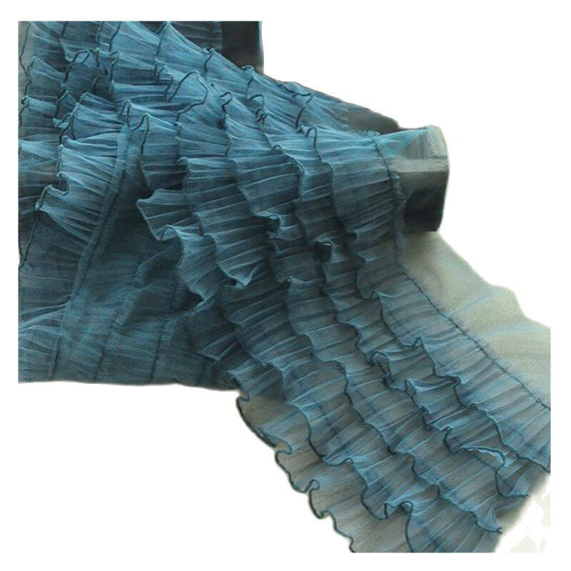 Tecido de renda de tule plissado, largura 18cm, tecido de renda azul real, costura, artesanato, rendas para mulheres, encagens rg27