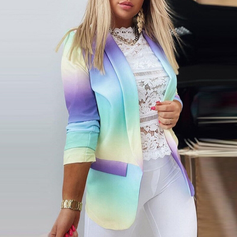 Women Jacket Long-Sleeved Tie-Dye Colorful  Blazers Fall 2022 Workplace Fashion Single Button Casual Suits Office Lady