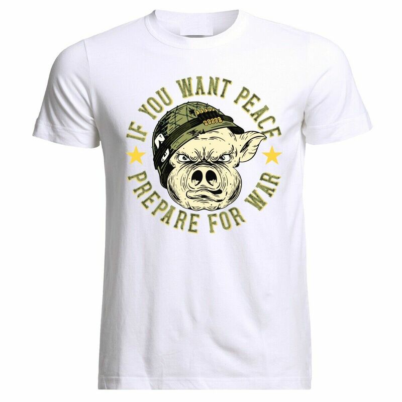 Military Pig Soldier Funny Army T-Shirt Men's 100% Cotton Casual T-shirts Loose Top New