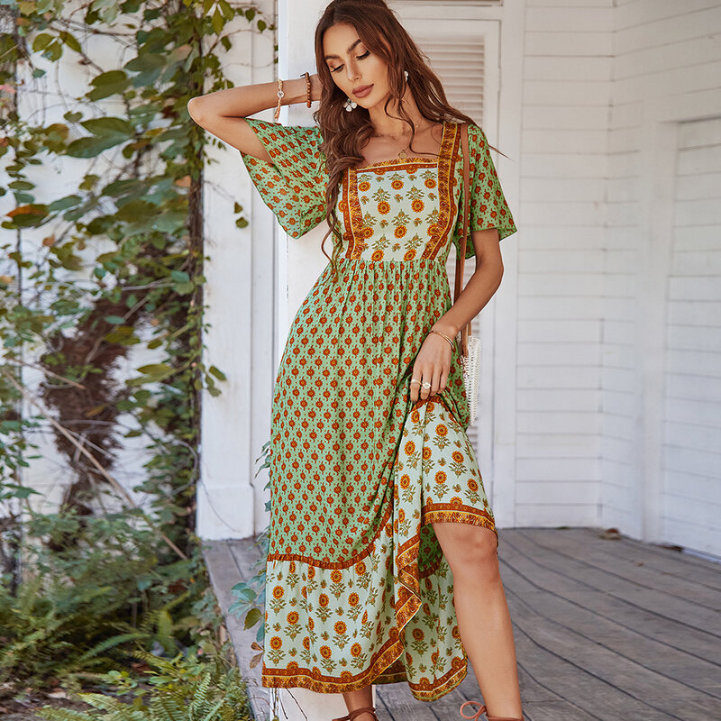 Bohemian Style Dress 2022 Summer French Square Collar Dress