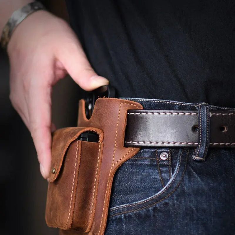 Bolsa de cinturón de cuero multifuncional para teléfono móvil, bolsa de cintura de cuero Vintage para hombre, funda de lazo para teléfono móvil