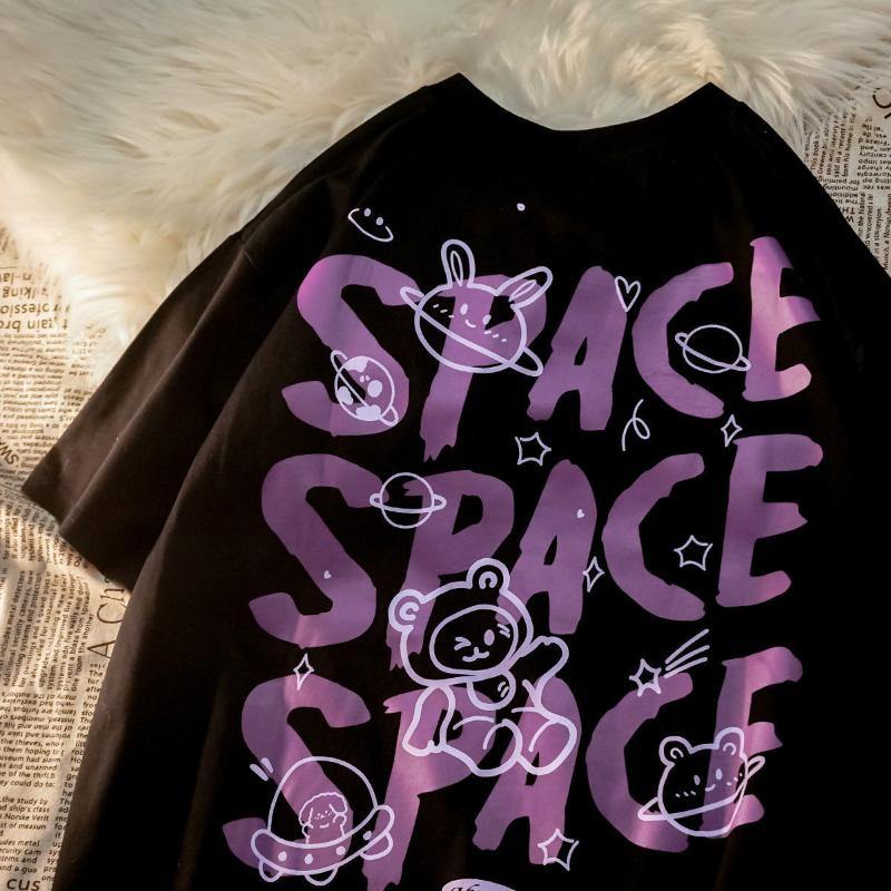 Harajuku Retro Tee เสื้อ2022ฤดูร้อนเสื้อผ้าขนาดใหญ่ T เสื้อผู้ชาย Space หมี Graffiti พิมพ์เสื้อ \ \ \ \ \ \ \ \ \ \ \ \ \ \ \ \ \ 'S เสื้อย...