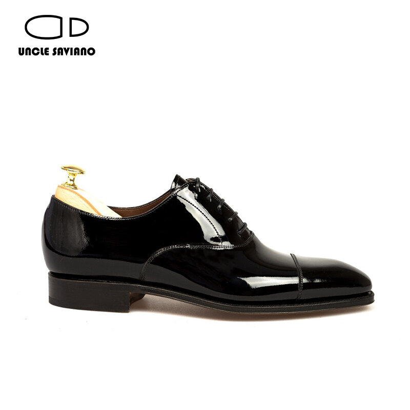العم سافيانو أكسفورد أحذية للرجال فستان فاخر رسمي أسود مصمم براءات الاختراع والجلود مكتب الأعمال الرجال أحذية عالية الجودة