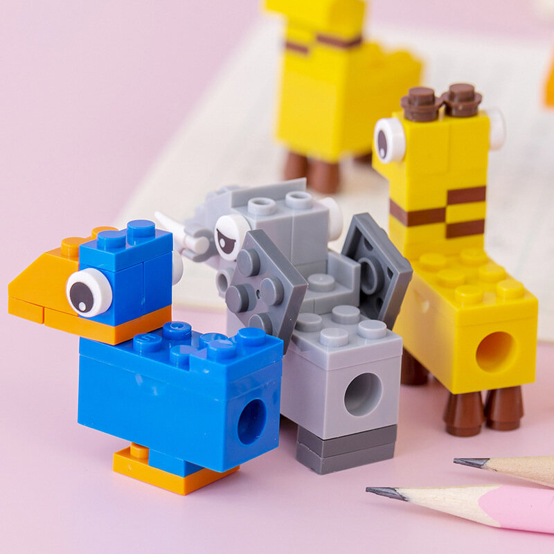 Sacapuntas en forma de bloque, modelo Animal, cuchillo de lápiz de rompecabezas DIY, herramienta de afilado de lápiz linda, regalo para estudiantes, suministros escolares