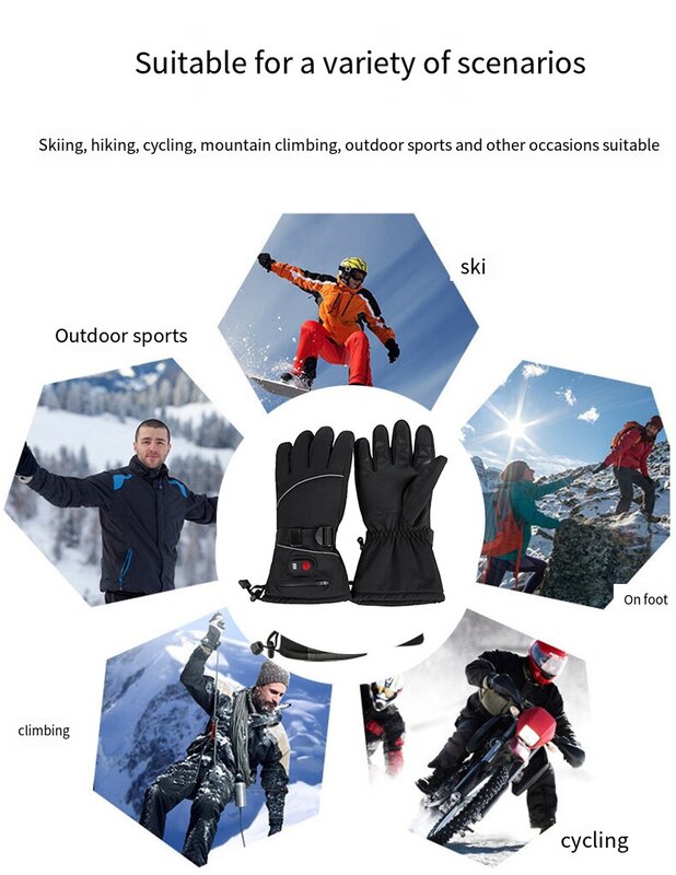 التزلج على الجليد في الهواء الطلق ركوب التزلج مع شاشة عرض قفازات التدفئة سميكة الكهربائية زوجين نوع الدفء حفظ و