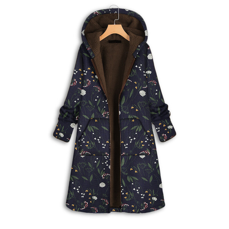Abrigo Vintage para mujer, Chaqueta larga con estampado de estilo étnico, cálida, con bolsillo, holgada, invierno, 2022