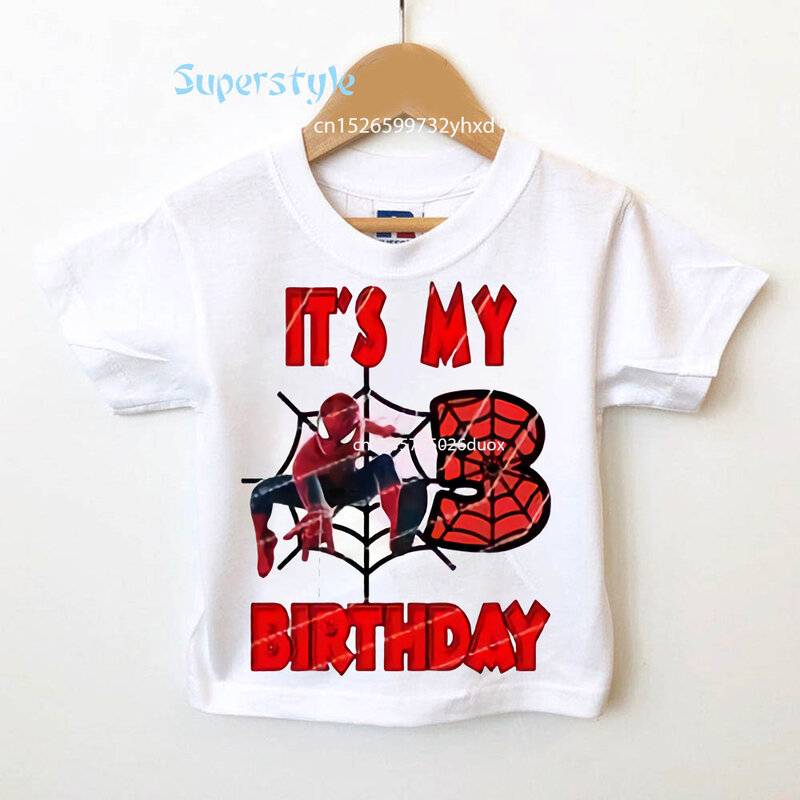 Kaus Marvel Spiderman Ulang Tahun Anak Laki-laki 3 4 5 6 7 Tahun Ini Kaus Lengan Pendek Anak Laki-laki Ulang Tahun Saya