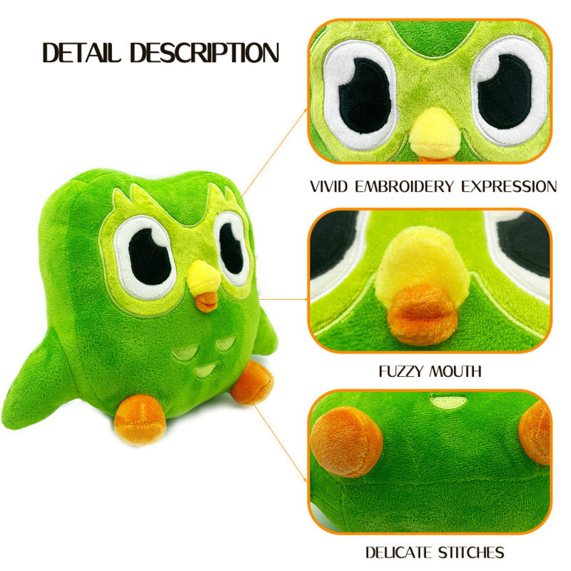Peluche de dibujos animados de Duo The Owl para niños, muñeco de peluche suave de 20cm, color verde, regalo de cumpleaños
