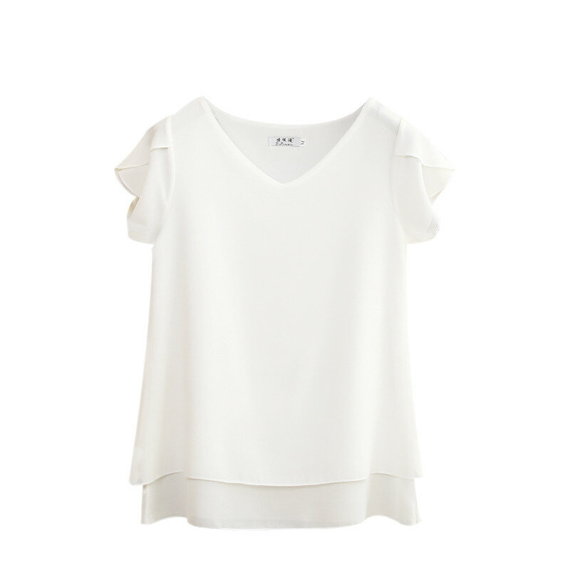 2022 летняя блузка женская шифоновая рубашка с коротким рукавом женская повседневная блузка с v-образным вырезом женская одежда свободная ов...