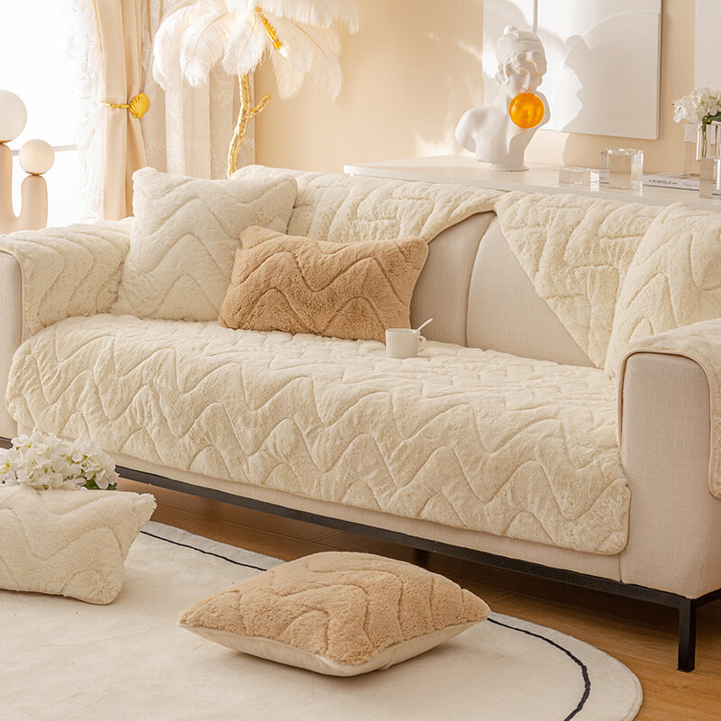 Luz estilo de luxo simples almofada de pelúcia inverno sofá almofada engrossado não-deslizamento high-end capa de sofá de couro outono e inverno