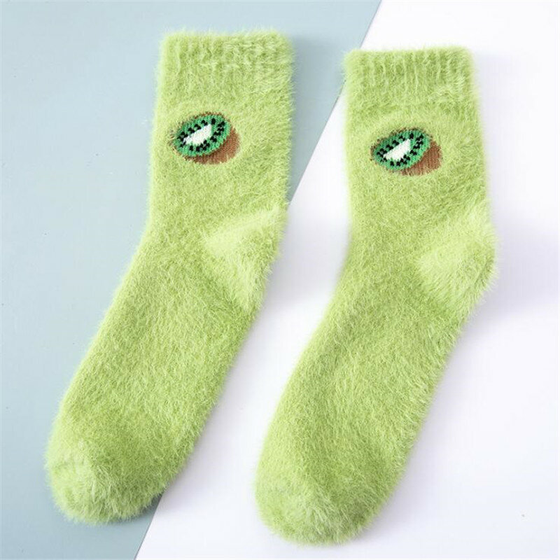 Nova moda feminina quente abacate cereja berinjela chão meias de sono meias de inverno quente
