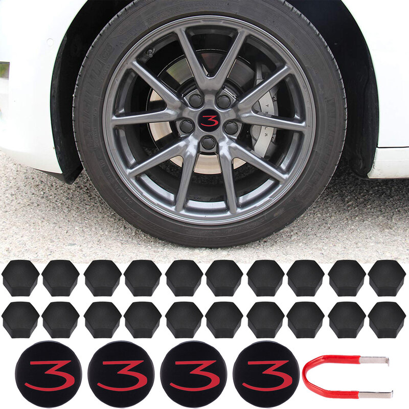 Para tesla modelo 3 centro da roda do carro 24 pçs hub caps kit com 4 centro tampa conjunto 20 roda lug porca capa kit tesla decorações