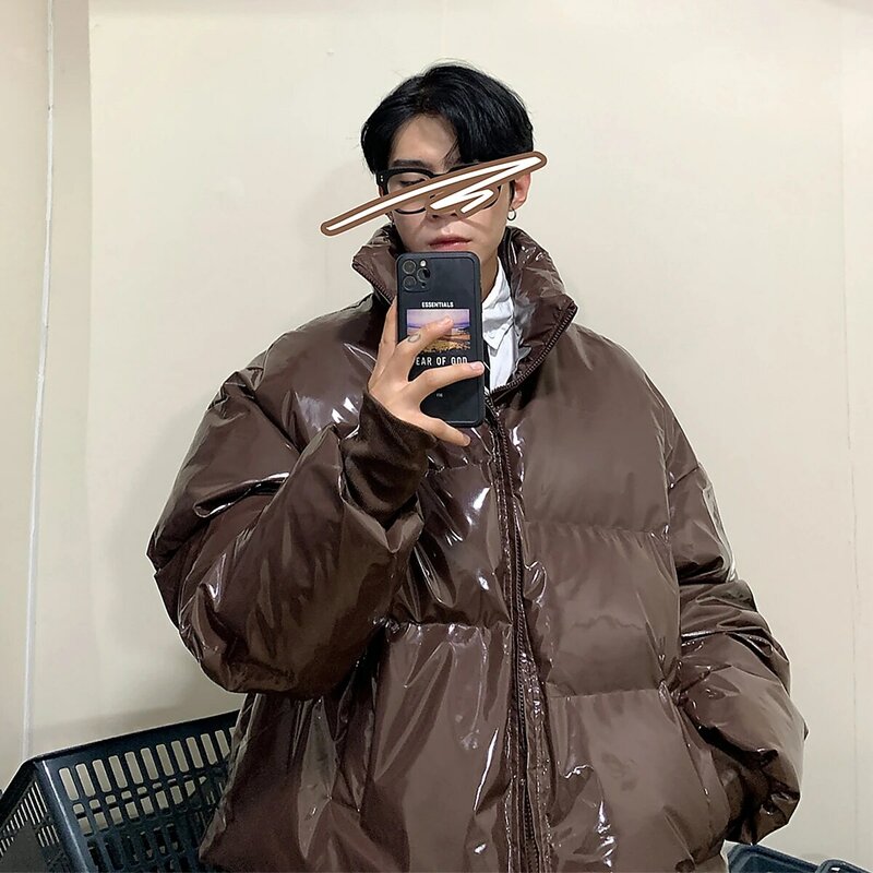남성 코튼 패딩 파카 스탠드 칼라 한국 패션 쇼트 스타일 두꺼운 따뜻한 재킷, 하라주쿠 아웃웨어