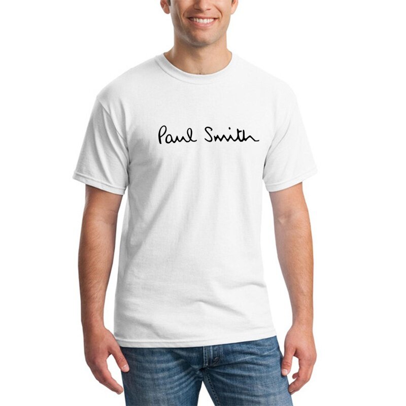 Camiseta de pescoço de tripulação de texto de manga curta paul smith