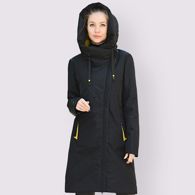 DOCERO 2022 Designer New Spring Autumn Women´s Parkas Thin Cotton Jacket Long Windproof Stylish Hooded Coat Quilted Outerwear