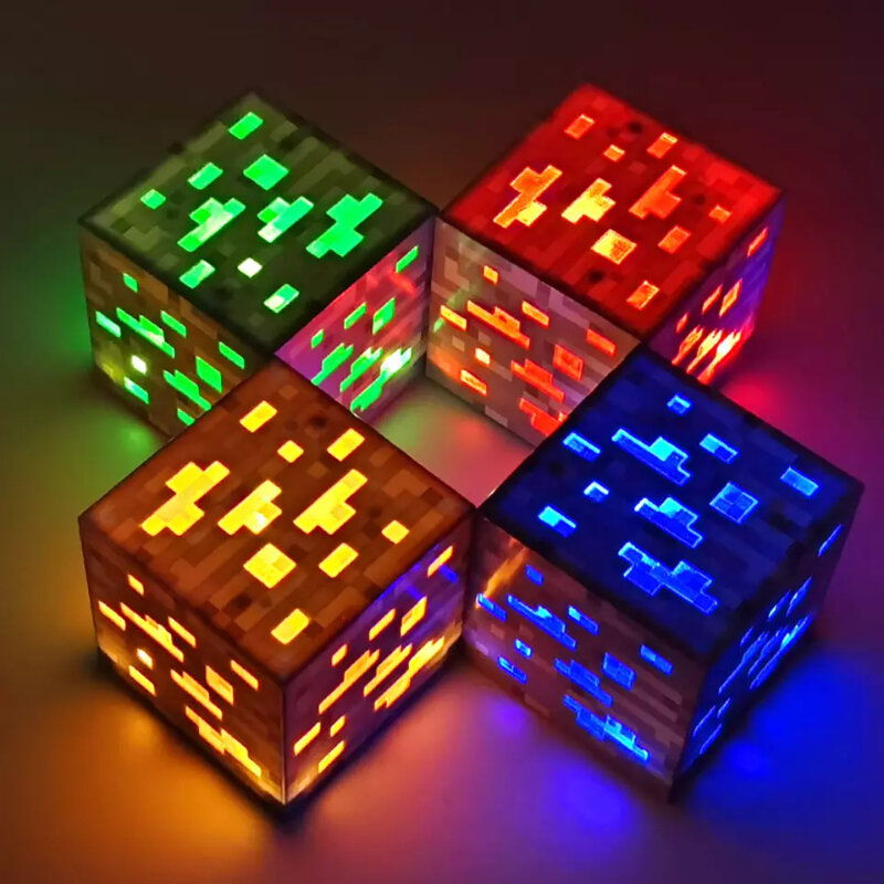 Lamp LED Night Desktop Light Luminous Toys Minecraft World Game Design Torch Lamp Redstone Ore Square Hand Held Christmas Gift