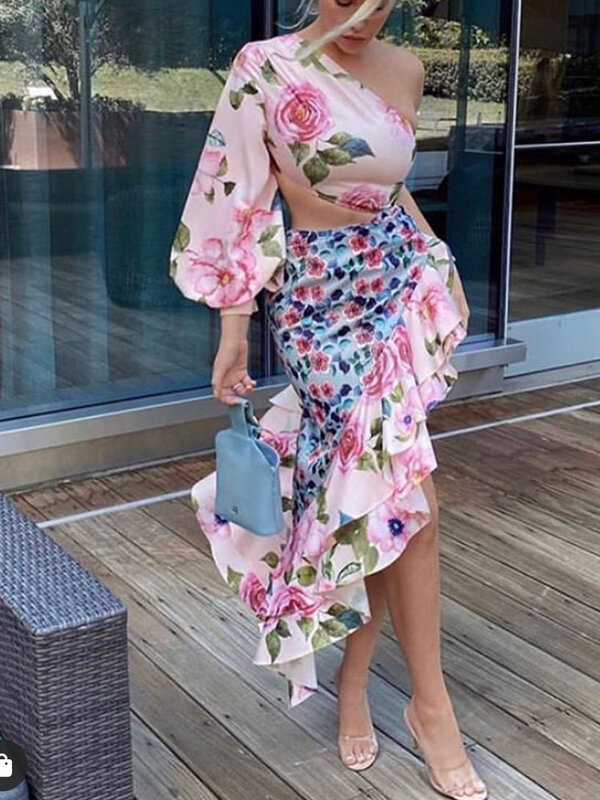 2022 Summer New Ladies Fashion Tube Top Single Sleeve + Waist Splicing Skirt Sexy Elegant Ladies Asymmetric Skirt Suit