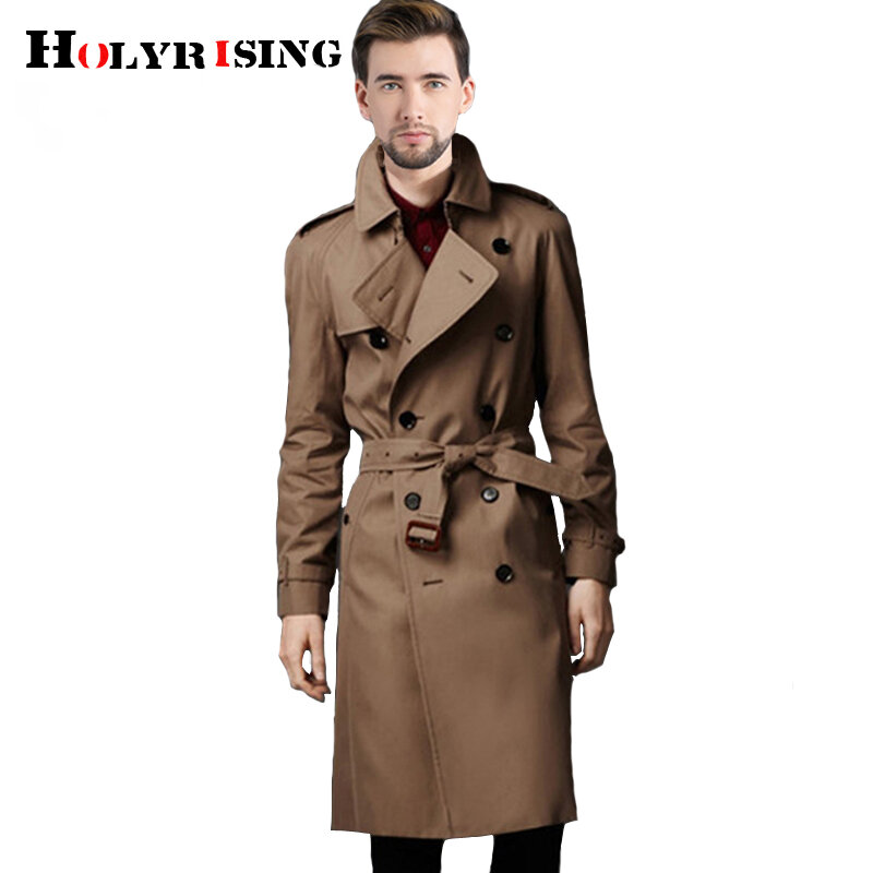 Holyester Men trench coat Business Men's windbreakers Solid Color Long Men Fashion Autumn Jackets S-5XL 18998