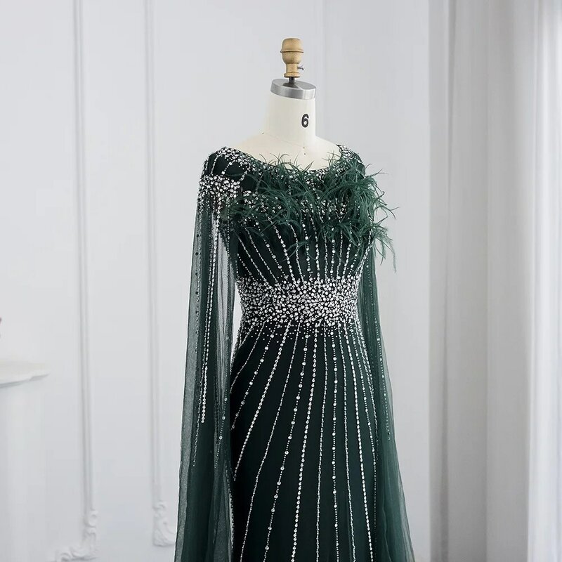 Роскошное серебряное телесное вечернее платье с перьями Дубая с длинными рукавами накидкой элегантное платье в пол с юбкой-годе официальное платье для свадьбы