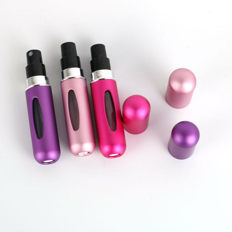 Flacon de parfum auto-pompe, 5 pièces, 5ml, en aluminium, rechargeable, flacon de parfum Portable, pour rinçage
