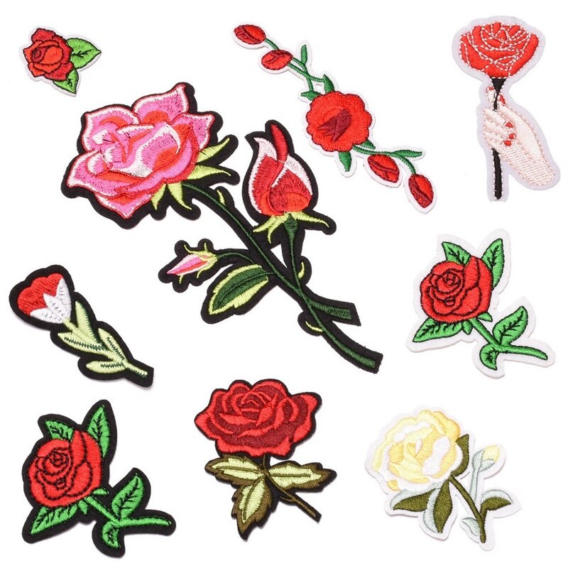 New Brand Roses Flowers ricamo stiratura Patche Applique Sew Badge Craft ricamato fai da te per vestiti intimo pantaloni Decor