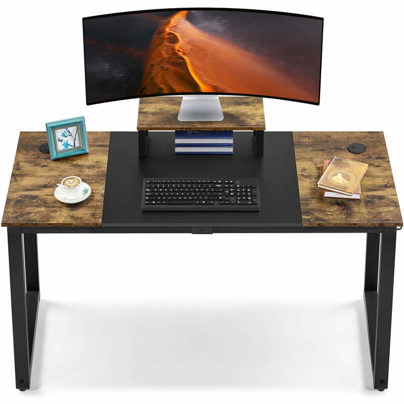 مكتب كمبيوتر صناعي مع حامل شاشة ، ريفي بني/أسود قابلة للطي طاولة كمبيوتر مكتب الكمبيوتر