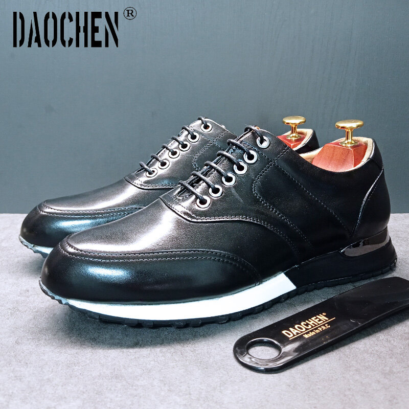 Sapatos casuais dos homens da marca de luxo cores misturadas preto couro genuíno moda calçados esportivos sapatos masculinos luz tênis
