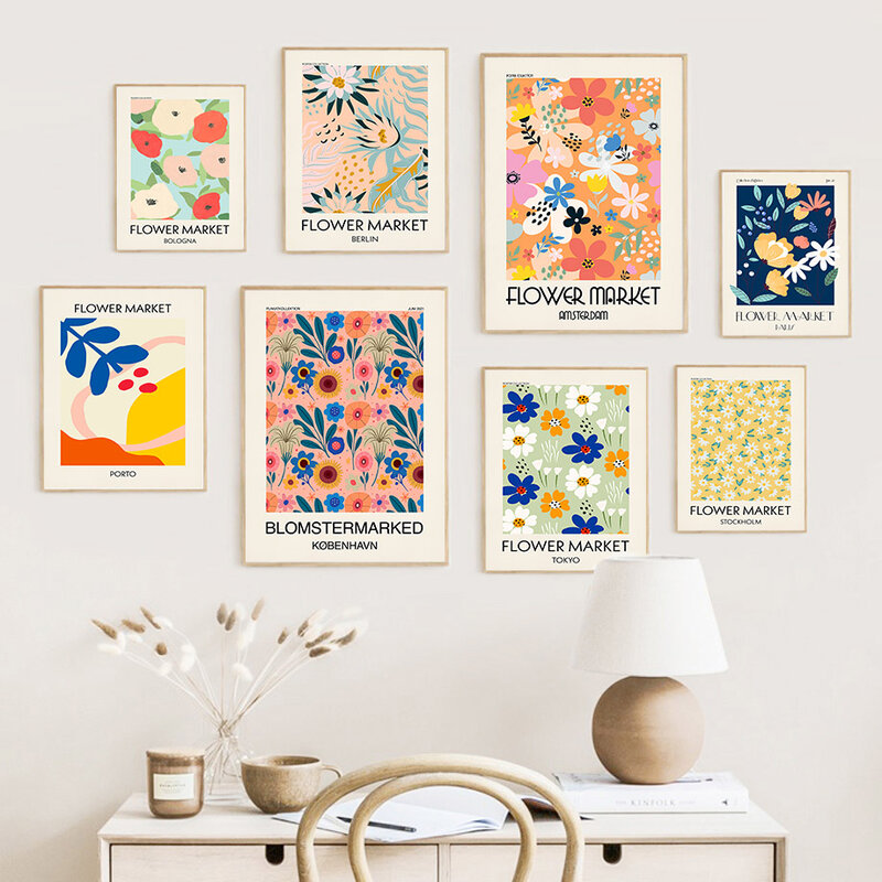 Настенная картина с изображением ярких цветов и рыночных цветов, скандинавские настенные постеры и принты для декора гостиной