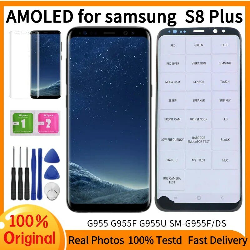 Layar Asli untuk Samsung Galaxy S8 Plus LCD Layar Sentuh Digitizer Tampilan S8 Plus G955 G955F AMOLED Penggantian Layar LCD