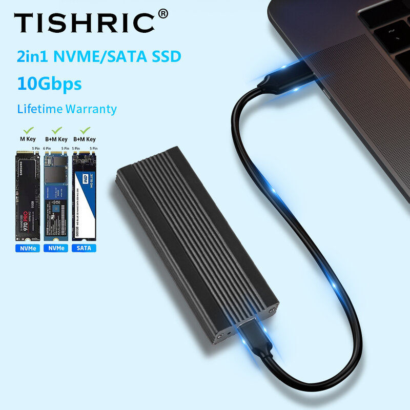 TISHRIC-carcasa para disco duro externo, carcasa para SSD M2 NVME NGFF M.2, HD, TYPE-C, 10gbps, UASP