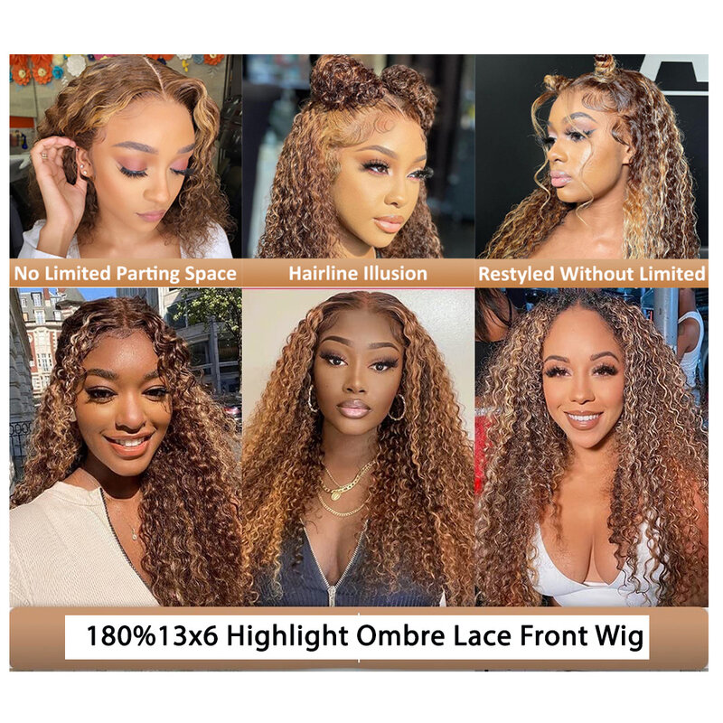 30 34 Inch Highlight Ombre Lace Front Wig Curly Human Hair Wigs Water Wave Ombre Colored Honey Blonde 13x6 HD Lace Frontal Wig