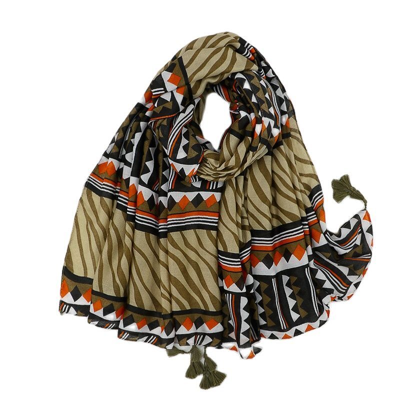 Moda outono asteca geométrica retalhos borla viscose xale cachecol senhora impressão macio pashmina hijabs e envoltórios muçulmanos bufandas