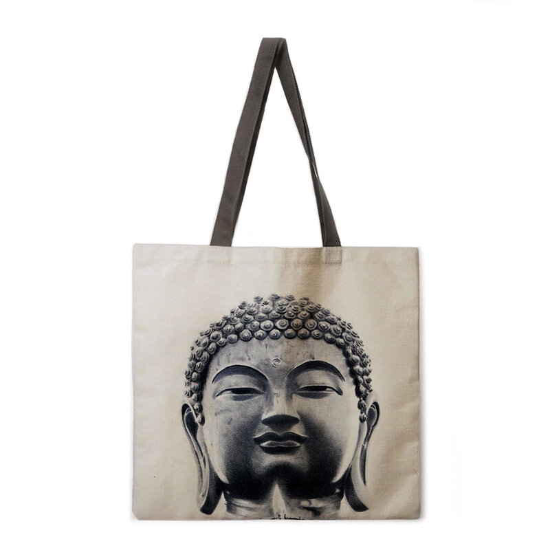 Saco de praia das senhoras do teste padrão budista bolsa de ombro dobrável saco de compras impresso bolsa de linho ocasional tote reutilizável