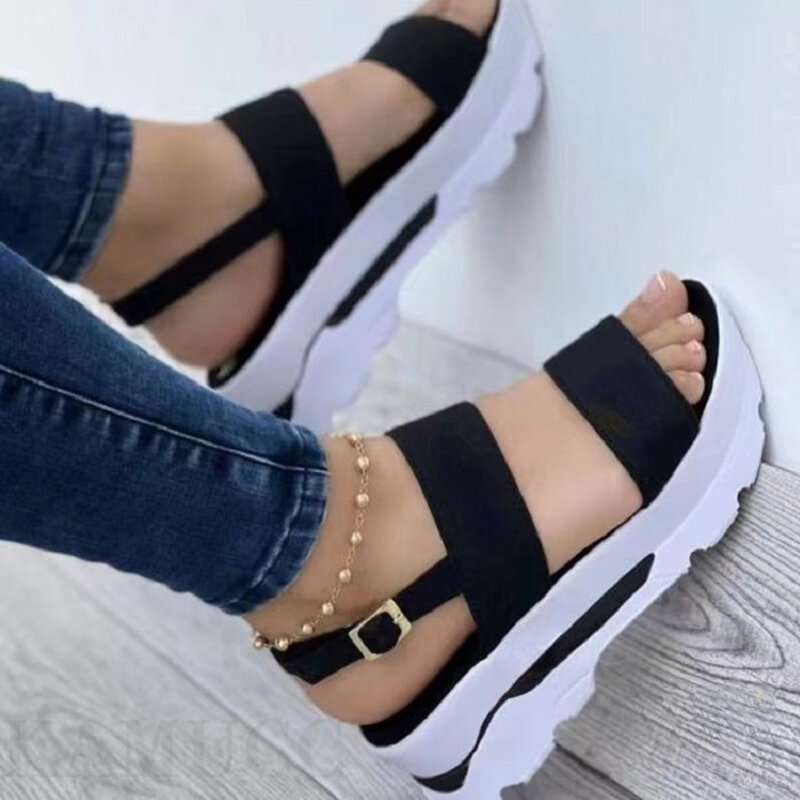 Sandals Women Shoes New Peep Toe Buckle Sandals For Women Solid Color Women's Shoes Outdoor Beach Wedge Sandals Casual Footwear