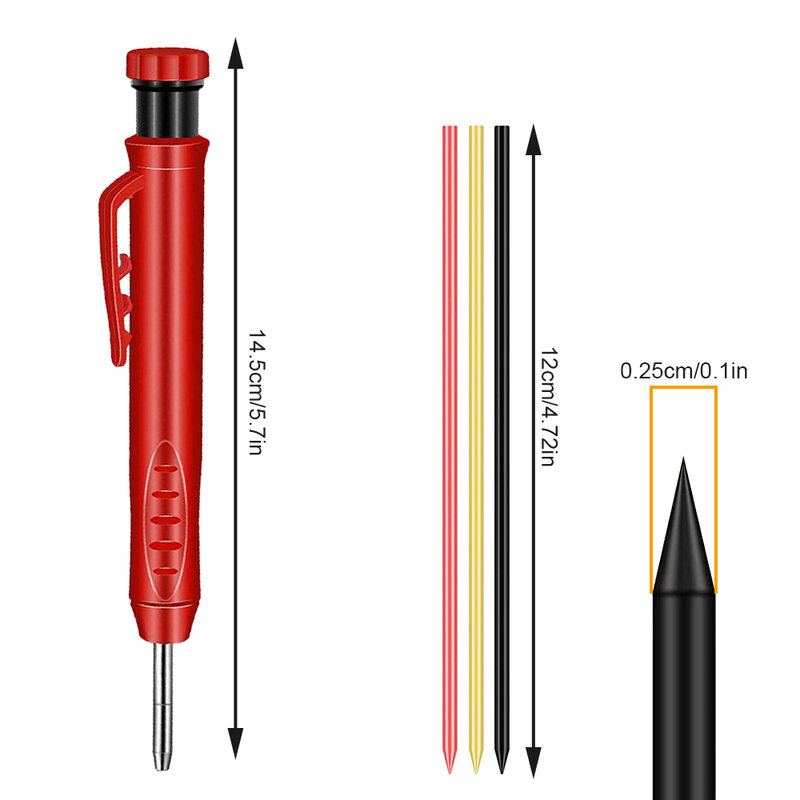 Conjunto de lápis carpintaria carpinteiro sólido ferramentas lápis mecânico 3 cores recarga ferramentas trabalho construção carpintaria marcação scriber