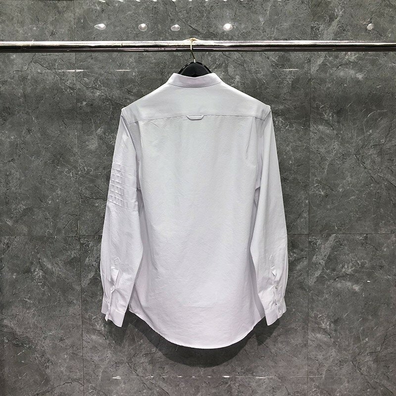 Tb thom masculina manga longa estiramento oxford botão para baixo camisa em ajuste personalizado primavera outono de alta qualidade sólida tb camisa para homem