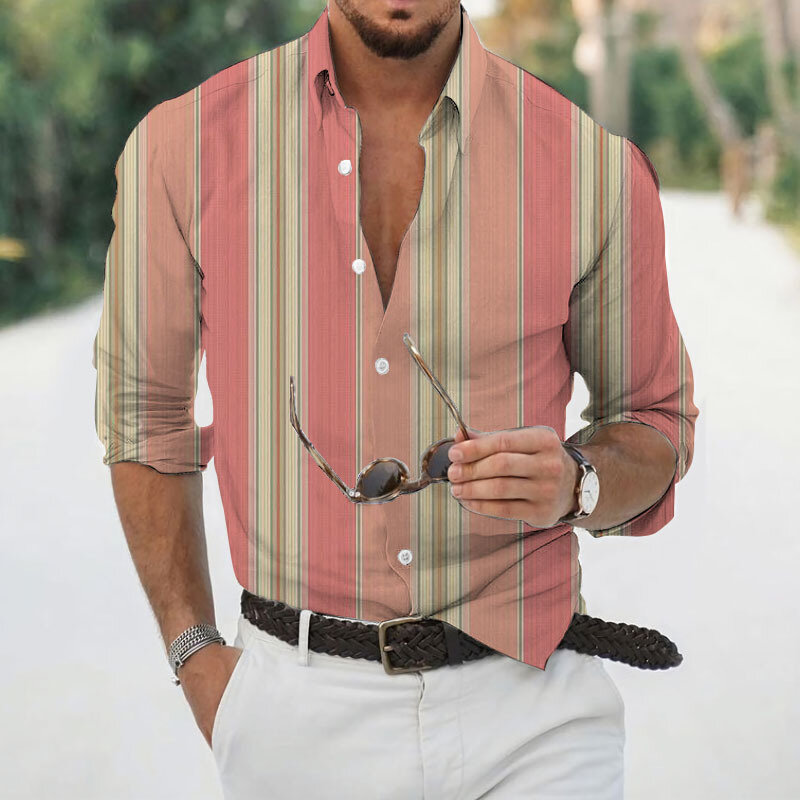 2022 Гавайская Мужская рубашка с длинным рукавом, крутая тонкая футболка с принтом Spripe, Мужская одежда, мужские повседневные топы, футболка дл...