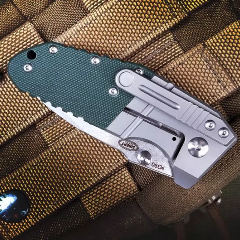 Cuchillo plegable M390 de aleación de titanio, cuchillos de bolsillo de autodefensa para acampar al aire libre, mango G10, 755