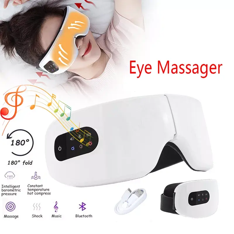 Masajeador de ojos con vibración eléctrica inteligente 4D, masajeador de ojos con Bluetooth, música, alivio de la fatiga, terapia de masaje, máscara de ojos plegable, dispositivo para el cuidado de los ojos