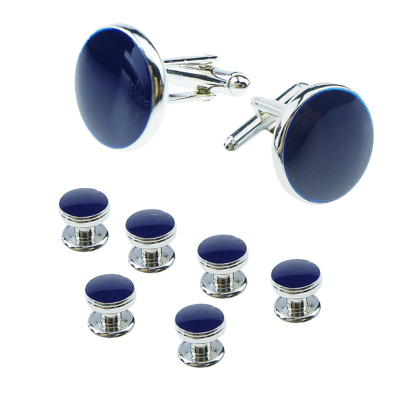 Запонки и шпильки мужские серебристые и синие, 8 шт./комплект