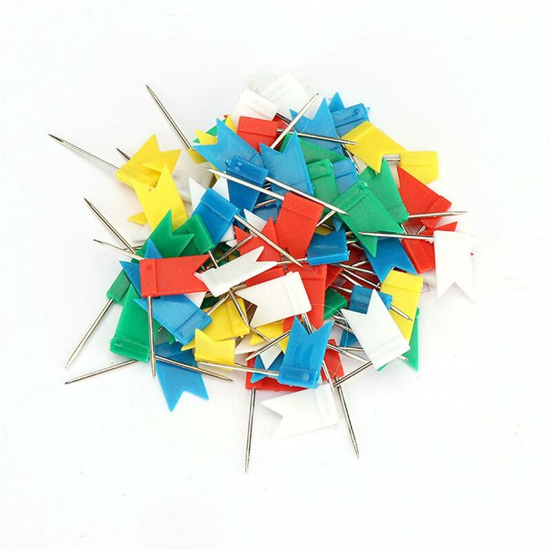 100pcs Colorful Map Flag Push Pins Multicolored Decorative Travel Map Tacks Plastic Head with Steel Point Office School Supplies