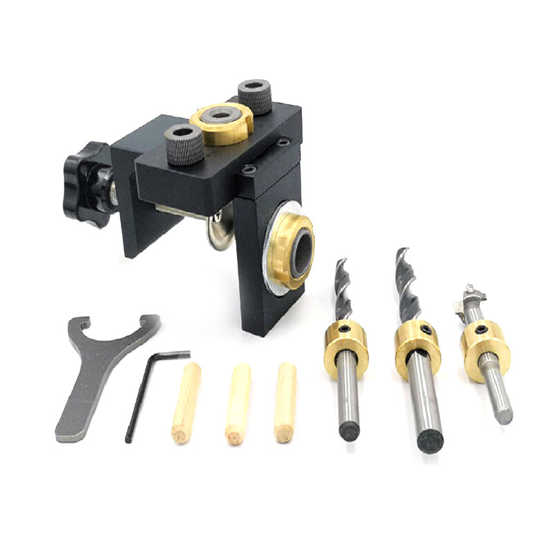 3 in 1 Doweling Jig Kit Multifunction Aluminum Adjustable Drilling Guide Puncher Locator for Furniture Woodworking